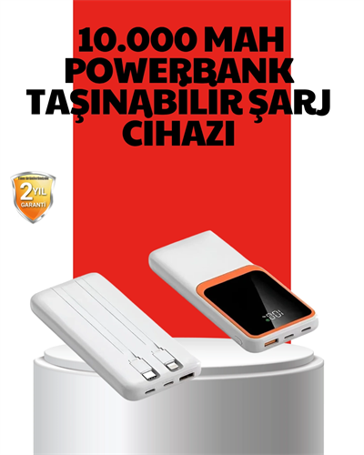 10000 mAh Taşınabilir Powerbank – Çift Çıkışlı Type-C ve Lightning Uyumlu