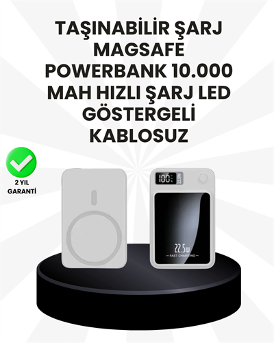 10000mAh Kapasiteli Manyetik USB-C ve Kablosuz Powerbank W09