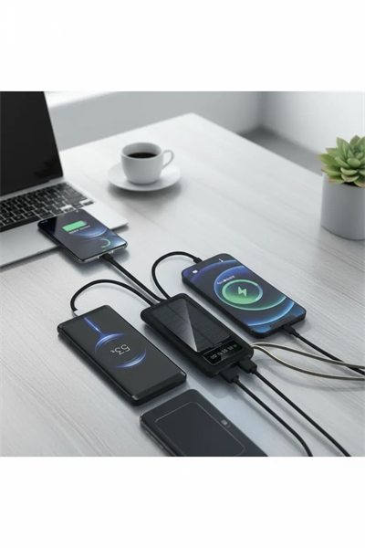 10000mah Güneş Enerjili Taşınabilir Şarj Cihazı - Çift Led Fenerli, Lcd , 2 Usb-C Powerbank