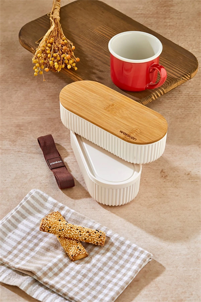 1000ml Ahşap Kapaklı Lunch Box 2li Set Diyet Beslenme Kutusu Bambu Saklama Kabı
