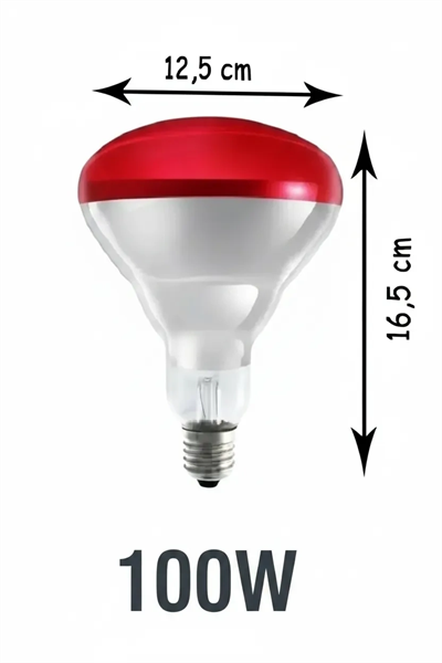 100W Kızılötesi (infrared) Isıtıcılı Hayvan Isıtma ve Kuluçka Lambası (Kırmızı Işık) E27 (Kalın Duy)