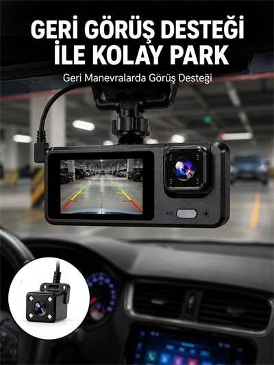 1080P 3 Kameralı Araç DVR – Döngü Kayıt ve Geri Görüş Özellikli Yeni Nesil