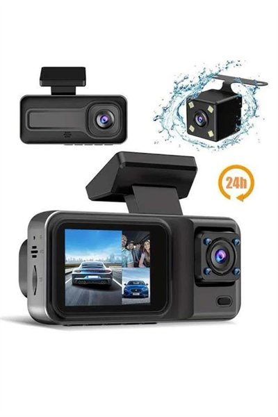 1080P 3 Lensli WİFİ Araç İçi Kameralı Ekran DVR Kaydedici Gece Görüşlü