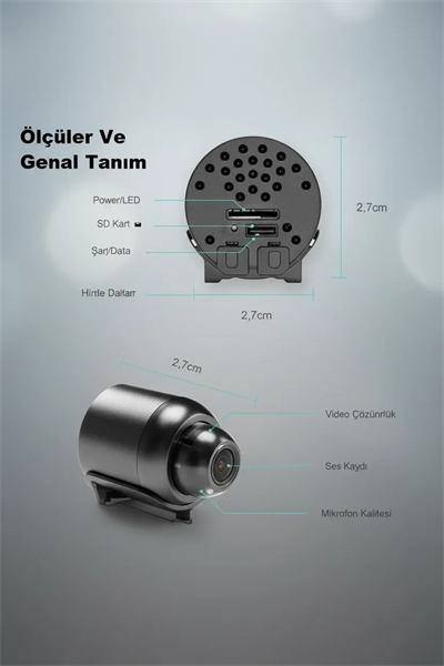 1080P HD WiFi Mini Kamera 120° Geniş Açı Gece Görüşü Manyetik 360° Döner TF Kart Destekli