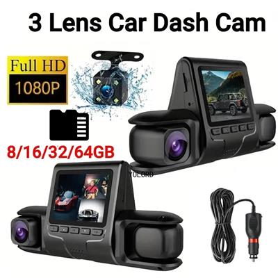 1080P Üçlü Lens Araba Dash Cam Dashcam Ön İç & Arka HD Araba DVR 120 ° Açı Döngü Kaydı Yerçekimi Sensörü (3936)