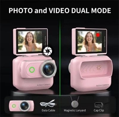 1080p Dijital Video Kamera (32gb) Kart Dijital Vlog Fotoğraf Makinesi  Türkçe Pembe