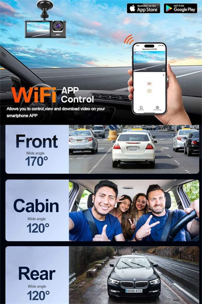 1080p Wifi Full Hd Araç Içi Kamera Arka Ön Iç Kayıt 3 Kamera Gece Görüşlü Gsensör Geniş Açı