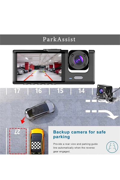 1080p Wifi Full Hd Araç Içi Kamera Arka Ön Iç Kayıt 3 Kamera Gece Görüşlü Gsensör Geniş Açı