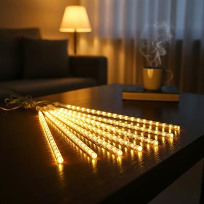 10'lu 45 cm Plastik Meteor LED USB 2M Kablo Sarı Renk Ağaç Işığı – Renk Değiştiren Asmalı Dekoratif Bahçe ve Dış Mekan Aydınlatması (3936)