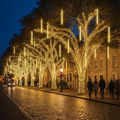 10'lu 45 cm Plastik Meteor LED USB 2M Kablo Sarı Renk Ağaç Işığı – Renk Değiştiren Asmalı Dekoratif Bahçe ve Dış Mekan Aydınlatması (3936)