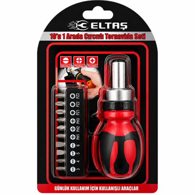 10ın1 Silikon Sap - Cr-v Cırcırlı Tornavida Bits Seti Ph1-ph2-ph-3 - Pz1-pz2-pz3 Manyetik Uç Tutucu Bx40