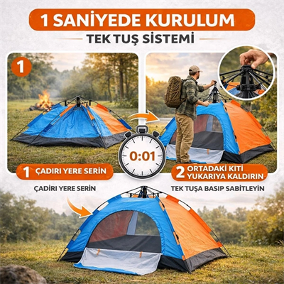 10 kişilik Otomatik Kurulum Kamp Çadırı – Outdoor , Suya Dayanıklı Hızlı Kurulum Piknik Ve Doğa İçin Geniş Aile Çadırı 300x300x170 Cm Bx40