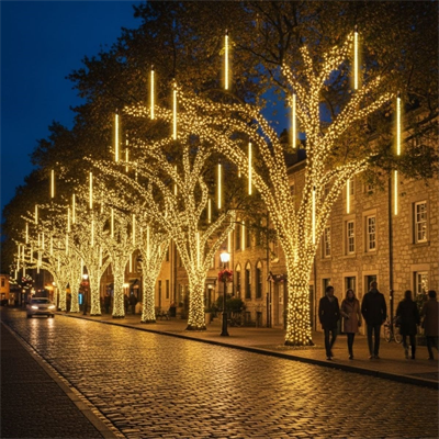 10lu 45 cm Plastik Meteor LED USB 2M Kablo Sarı Renk Ağaç Işığı – Renk Değiştiren Asmalı Dekoratif Bahçe ve Dış Mekan Aydınlatması