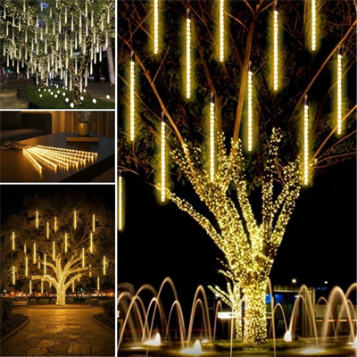 10lu 45 cm Plastik Meteor LED USB 2M Kablo Sarı Renk Ağaç Işığı – Renk Değiştiren Asmalı Dekoratif Bahçe ve Dış Mekan Aydınlatması