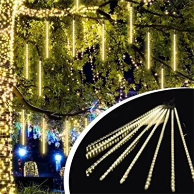 10lu 45 cm Plastik Meteor LED USB 2M Kablo Sarı Renk Ağaç Işığı – Renk Değiştiren Asmalı Dekoratif Bahçe ve Dış Mekan Aydınlatması
