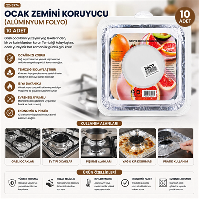 10pcs 20.5cm Ocak Zemini Koruyucu Alüminyum Folyo Bx40