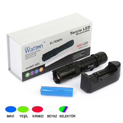 10w 2000 Lümen 4 Renk Güçlü El Feneri Wt-605