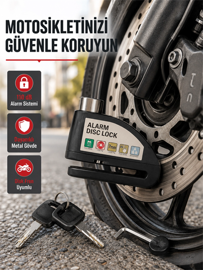 110 dB Alarmlı Disk Fren Kilidi Su Geçirmez Çelik Gövde Motosiklet Güvenlik