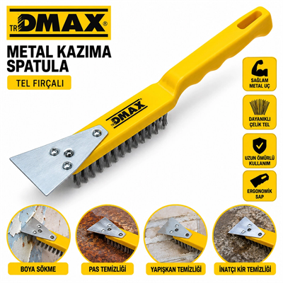 12 Adet 2ın1 Çelik Tel Fırça - Metal Kazıma Spatula 270mm Bx40
