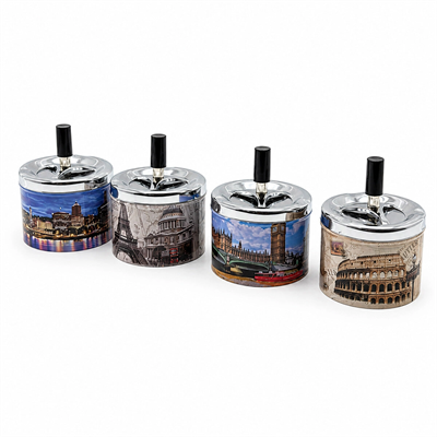 12 Adet Ashtray Yuvarlak - Basmalı Metal Küllük Bx40