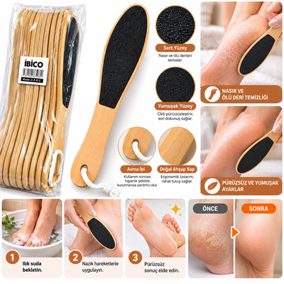 Ayak Ve Topuk Törpüsü Ahşap Saplı Pedikür Bakım Aleti - 12 Adet Set BX-316875