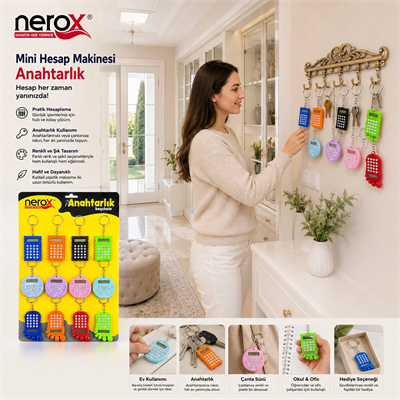 12 Adet Hesap Mak. Anahtarlık Renkli Plastik Nrx-4089 Bx40