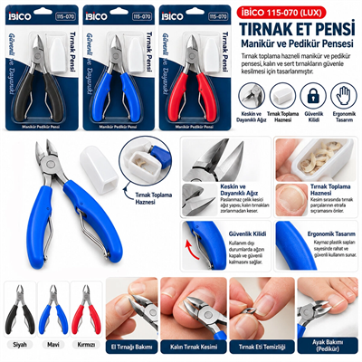 Tırnak Et Pensi ve Manikür Makası 12 Adet - Plastik Koruma Başlıklı Pedikür Seti BX-316882