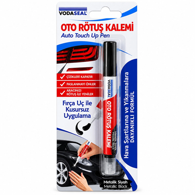 12 Adet Metalik Siyah Oto Rötuş Kalem Fırça Uç 5ml Bx40