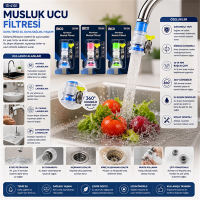 12 Adet Musluk Ucu Filtresi 2 Katmanlı - Taşlı - Pervaneli 360° 16-19mm Tüm Musluklara Bx40