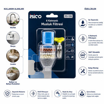 12 Adet Musluk Ucu Filtresi 6 Katmanlı - Taşlı 360° 16-19mm Tüm Musluklara Uyum Kireçlenme Yapmaz Bx40