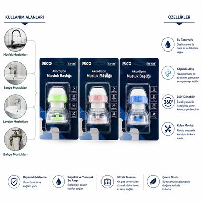 12 Adet Musluk Ucu Filtresi Akordiyon - Pervaneli 360° 16-19mm Tüm Musluklara Uyum Kireçlenme Yapmaz Bx40