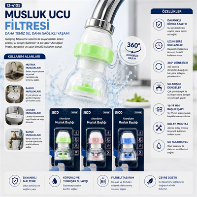 12 Adet Musluk Ucu Filtresi Akordiyon - Pervaneli 360° 16-19mm Tüm Musluklara Uyum Kireçlenme Yapmaz Bx40