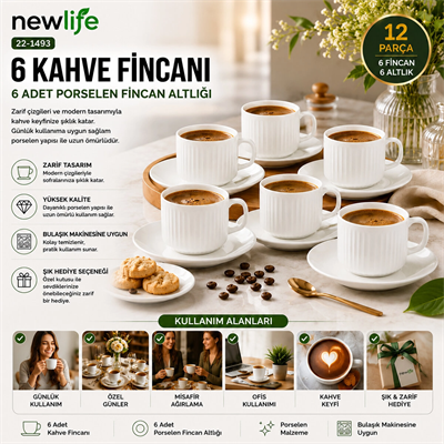 12 Parça  Porselen Kahve Fincanı Bx40