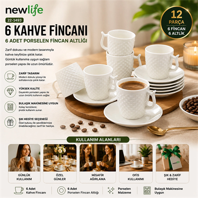 12 Parça  Porselen Kahve Fincanı Bx40