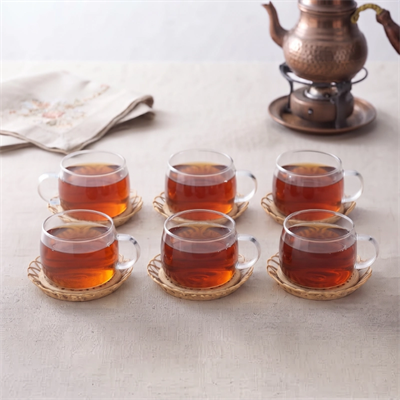 12 Parça El Yapımı Bambu Çay Seti - El Yapımı Bambu Bardak Altlığı - 6 Kişilik Fincan Takımı