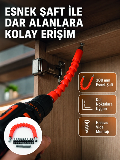 12 Parça Esnek Bits Uç Seti 300 mm Esnek Şaftlı Tornavida Uç Seti