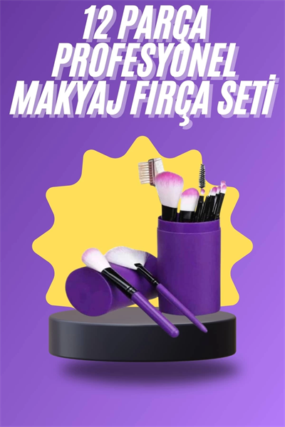 12 Parça Makyaj Fırça Seti Profesyonel Fondöten Allık Far Kontür Fırçası