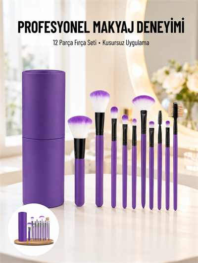 12 Parça Makyaj Fırçası Yumuşak Kıllı Profesyonel Fırça Seti Yüksek Kaliteli Pürüzsüz