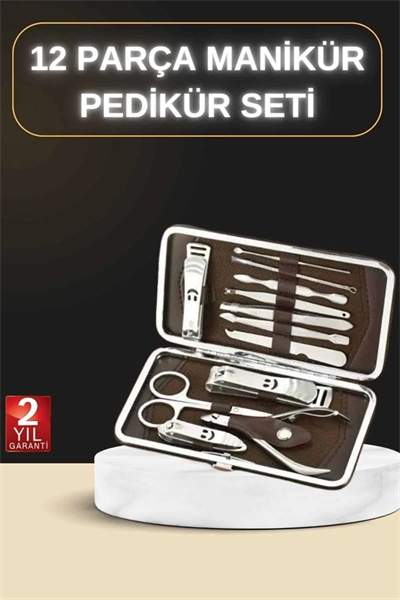 12 Parça Manikür Pedikür Seti Özel Deri Çanta El Ayak Bakımı Akne ve Sivilce Temizleme
