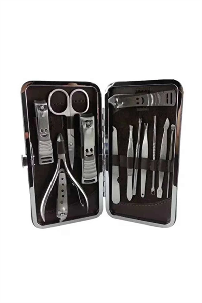 12 Parça Manikür Pedikür Seti Özel Deri Çanta El Ayak Bakımı Akne ve Sivilce Temizleme