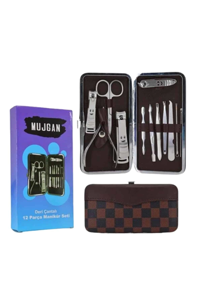 12 Parça Manikür Pedikür Seti Özel Deri Çanta El Ayak Bakımı Akne ve Sivilce Temizleme