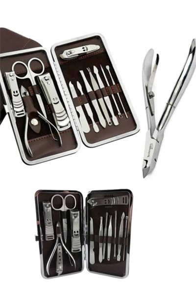 12 Parça Paslanmaz Çelik Kompakt ve Taşınabilir Manikür Makası Tırnak Makası