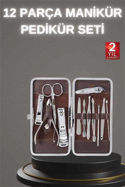12 Parça Paslanmaz Çelik Kompakt ve Taşınabilir Manikür Makası Tırnak Makası