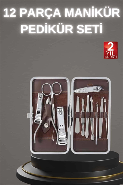 12 Parça Paslanmaz Çelik Kompakt ve Taşınabilir Manikür Makası Tırnak Makası