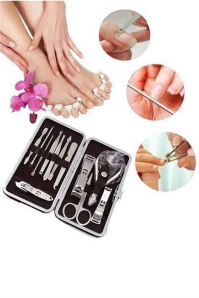 12 Parça Paslanmaz Çelik Kompakt ve Taşınabilir Manikür Makası Tırnak Makası