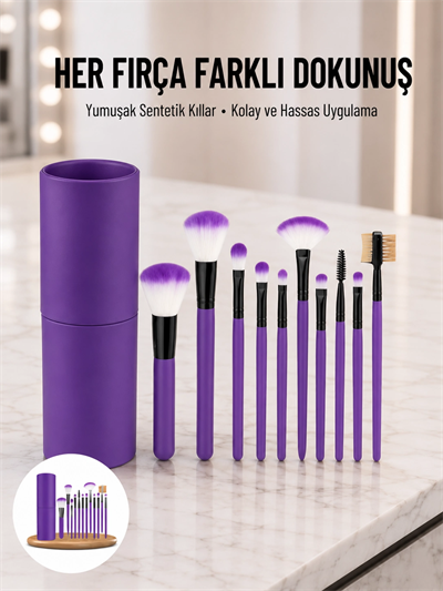 12 Parça Profesyonel Makyaj Fırçası Far Fırçası Allık Fırçası Yumuşak Kıllı