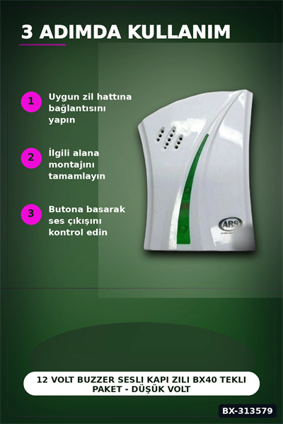 12 Volt Buzzer Sesli Kapı Zili Bx40 Tekli Paket - Düşük Voltajlı Kapı Zili BX-313579