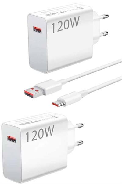 120 Watt Turbo Hızlı Şarj Aleti Seti Hızlı Şarj Adaptörü Beyaz