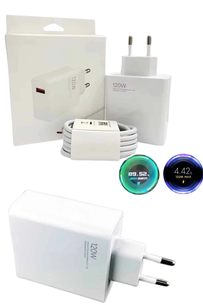 120 Watt Turbo Hızlı Şarj Aleti Seti Hızlı Şarj Adaptörü Beyaz