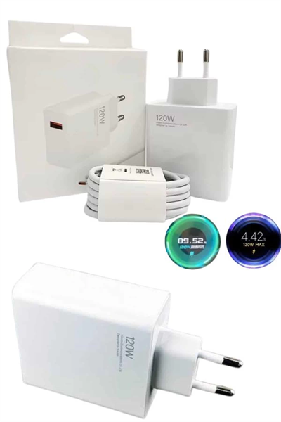 120 Watt Turbo Hızlı Şarj Aleti Seti Hızlı Şarj Adaptörü Beyaz